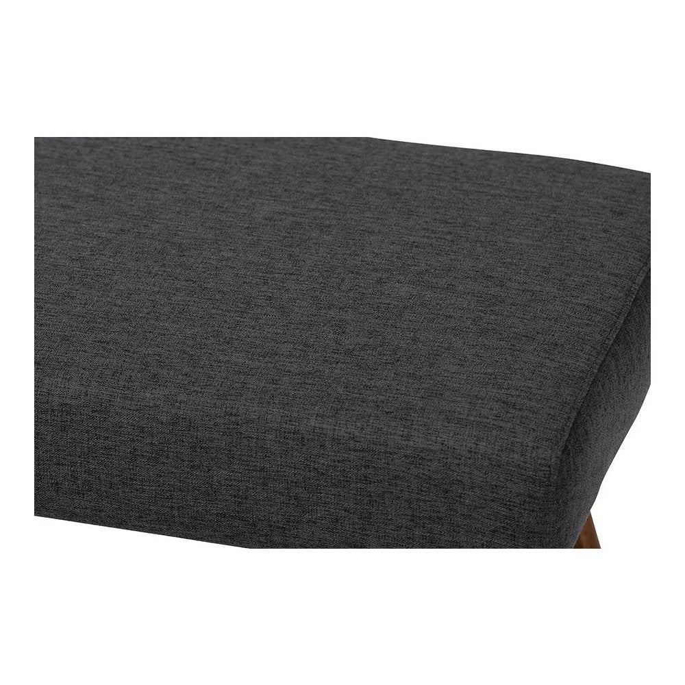Dark Grey Fabric Upholstered Walnut Brown Finished Boomerang Bench