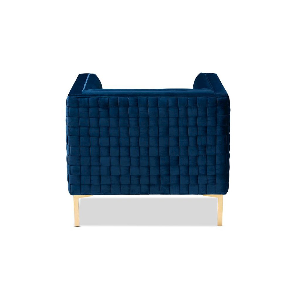 Luxe Navy Blue Velvet Fabric Upholstered Gold Finished Armchair