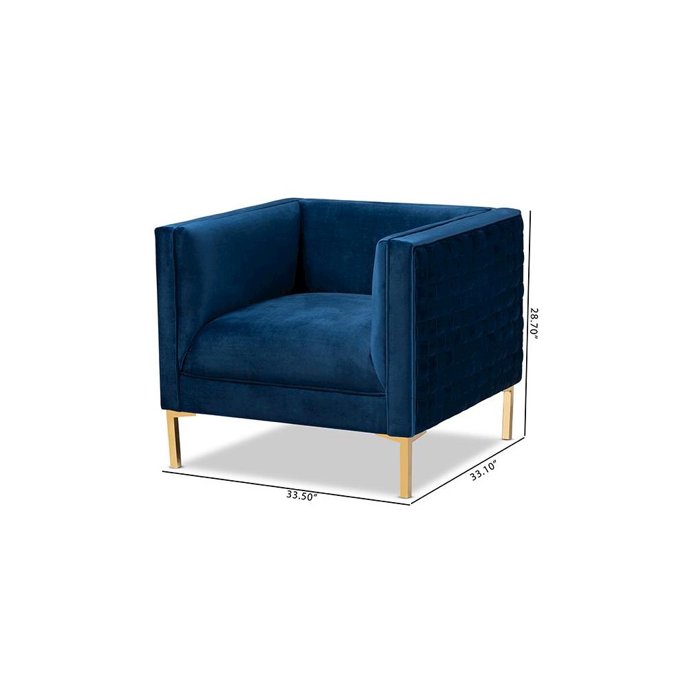Luxe Navy Blue Velvet Fabric Upholstered Gold Finished Armchair