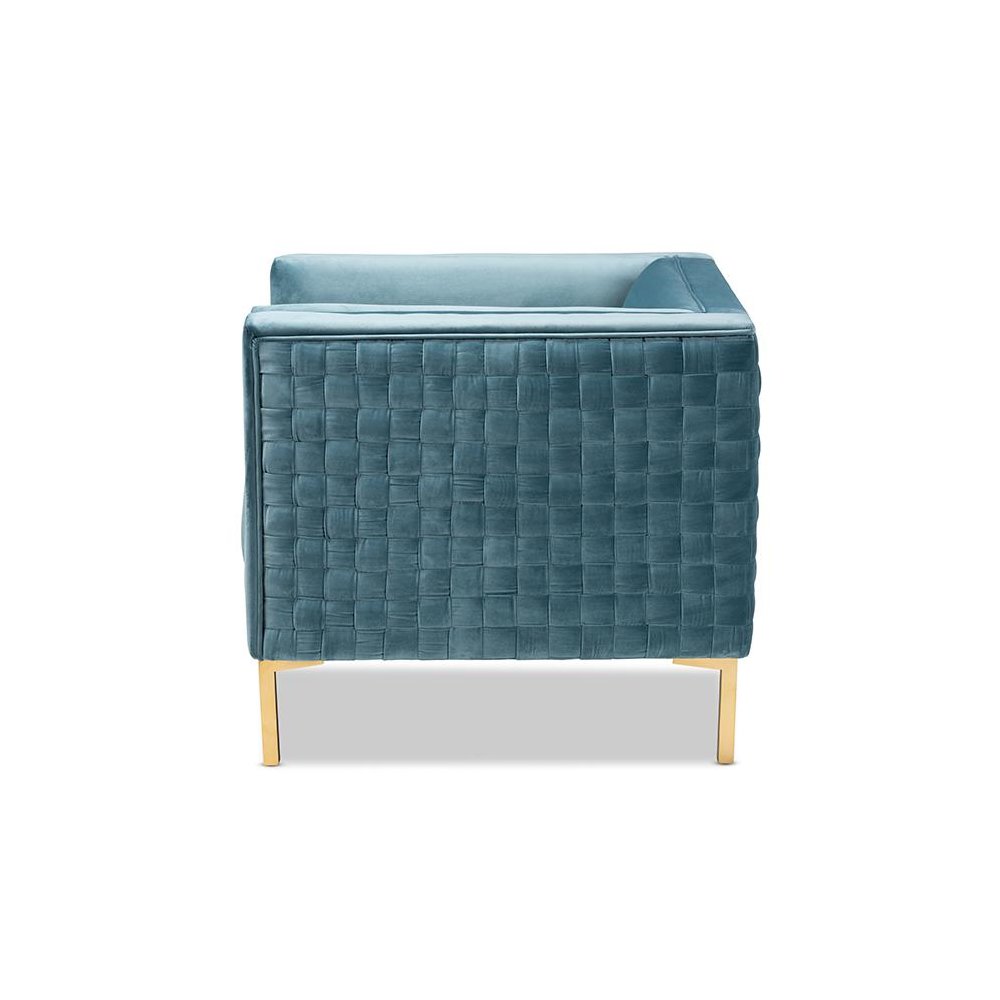 Luxe Light Blue Velvet Fabric Upholstered Gold Finished Armchair