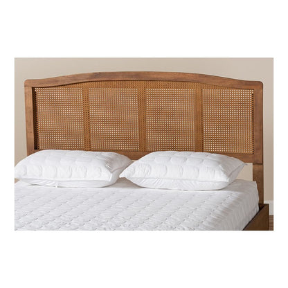 Ash Wanut Finished Wood and Synthetic Rattan Full Size Headboard