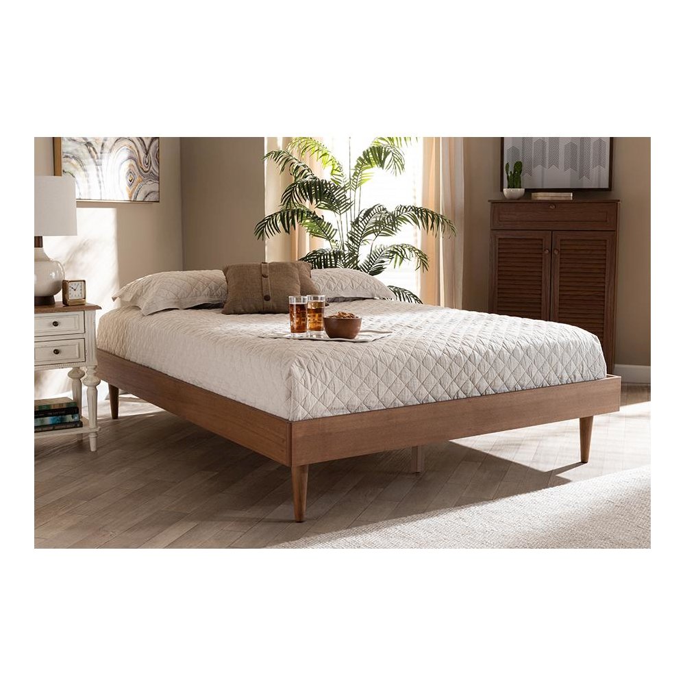 Rina Mid-Century Modern Ash Wanut Finished Full Size Wood Bed Frame