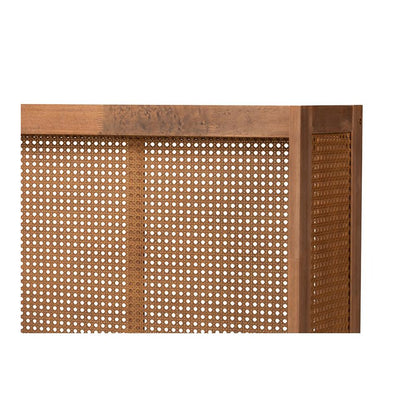 Ash Wanut Finished Wood and Synthetic Rattan Full Size Wrap-Around Headboard