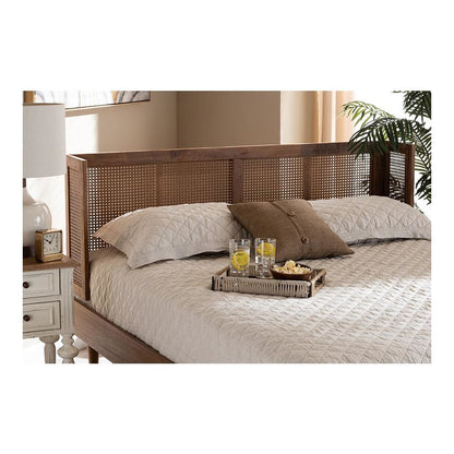 Ash Wanut Finished Wood and Synthetic Rattan Full Size Wrap-Around Headboard