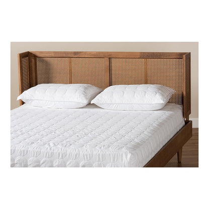 Ash Wanut Finished Wood and Synthetic Rattan Full Size Wrap-Around Headboard