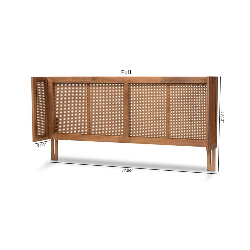 Ash Wanut Finished Wood and Synthetic Rattan Full Size Wrap-Around Headboard