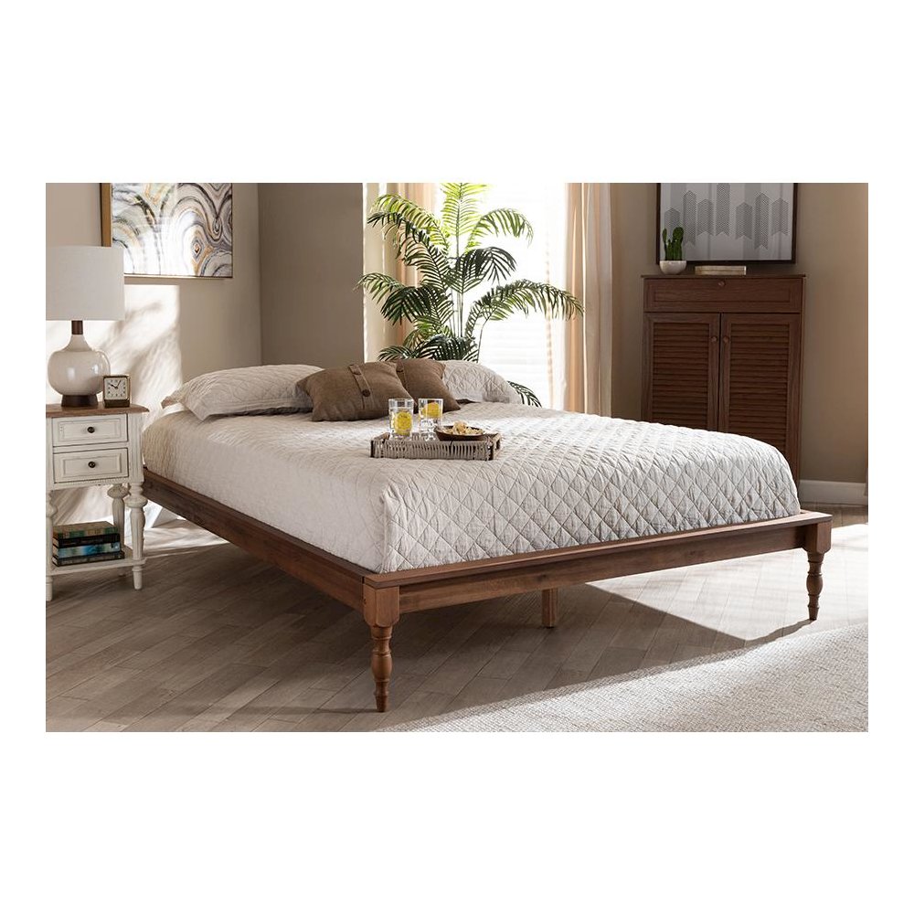 Romy Vintage French Inspired Ash Wanut Finished Full Size Wood Bed Frame