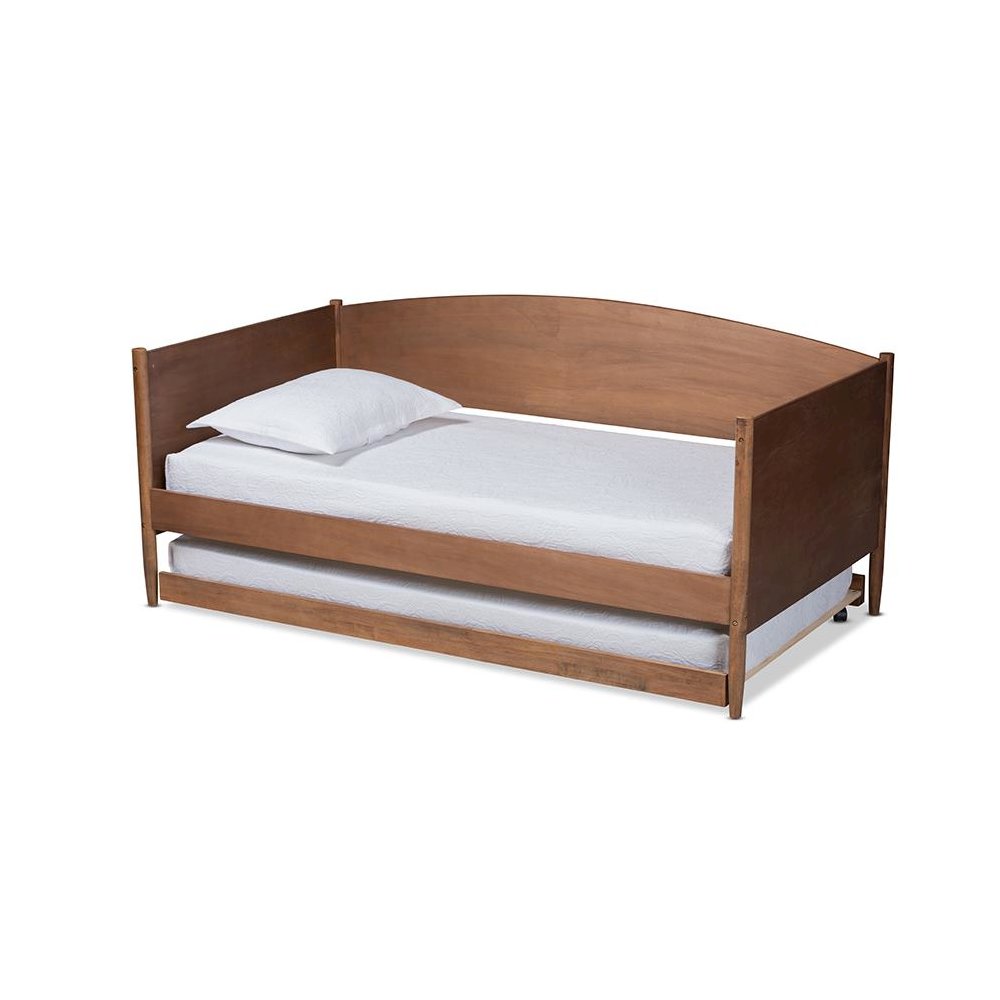 Veles Mid-Century Modern Ash Wanut Finished Wood Daybed with Trundle