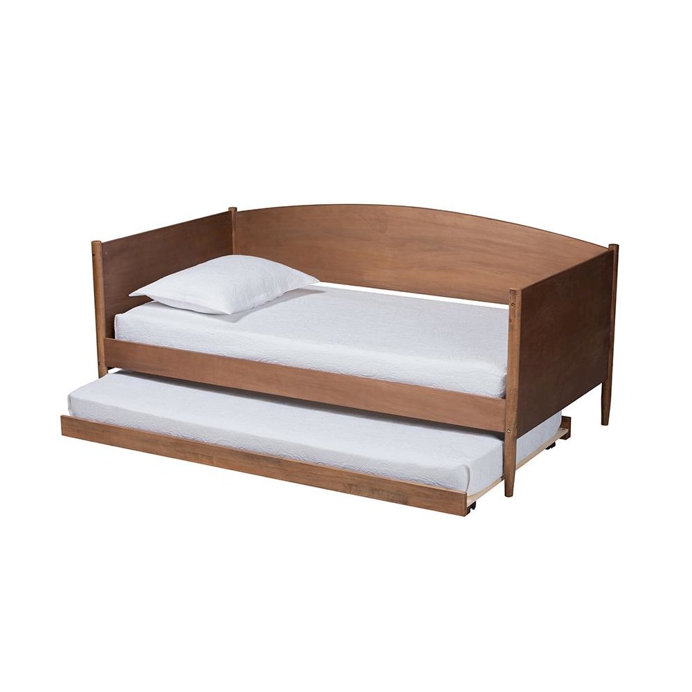 Veles Mid-Century Modern Ash Wanut Finished Wood Daybed with Trundle