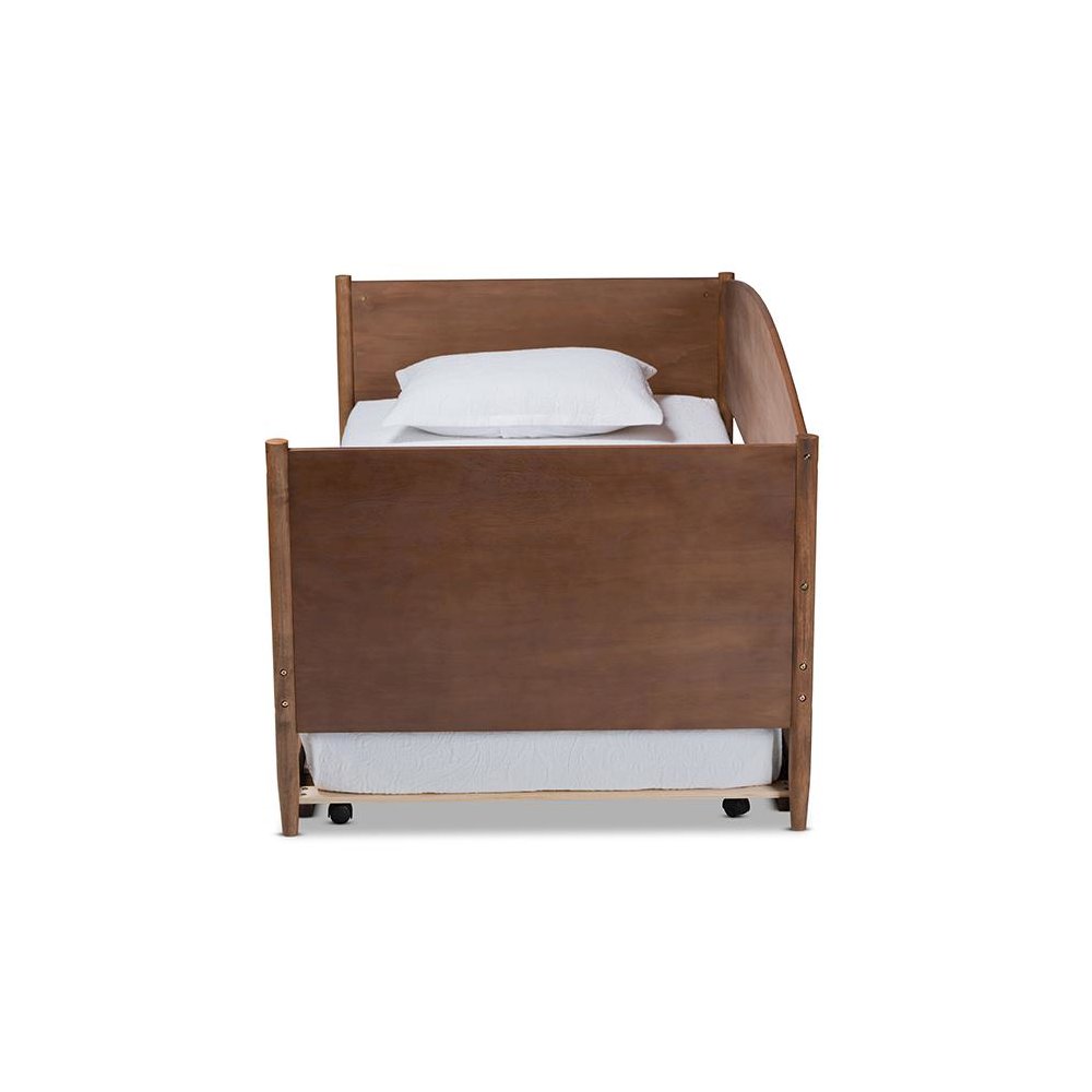 Veles Mid-Century Modern Ash Wanut Finished Wood Daybed with Trundle