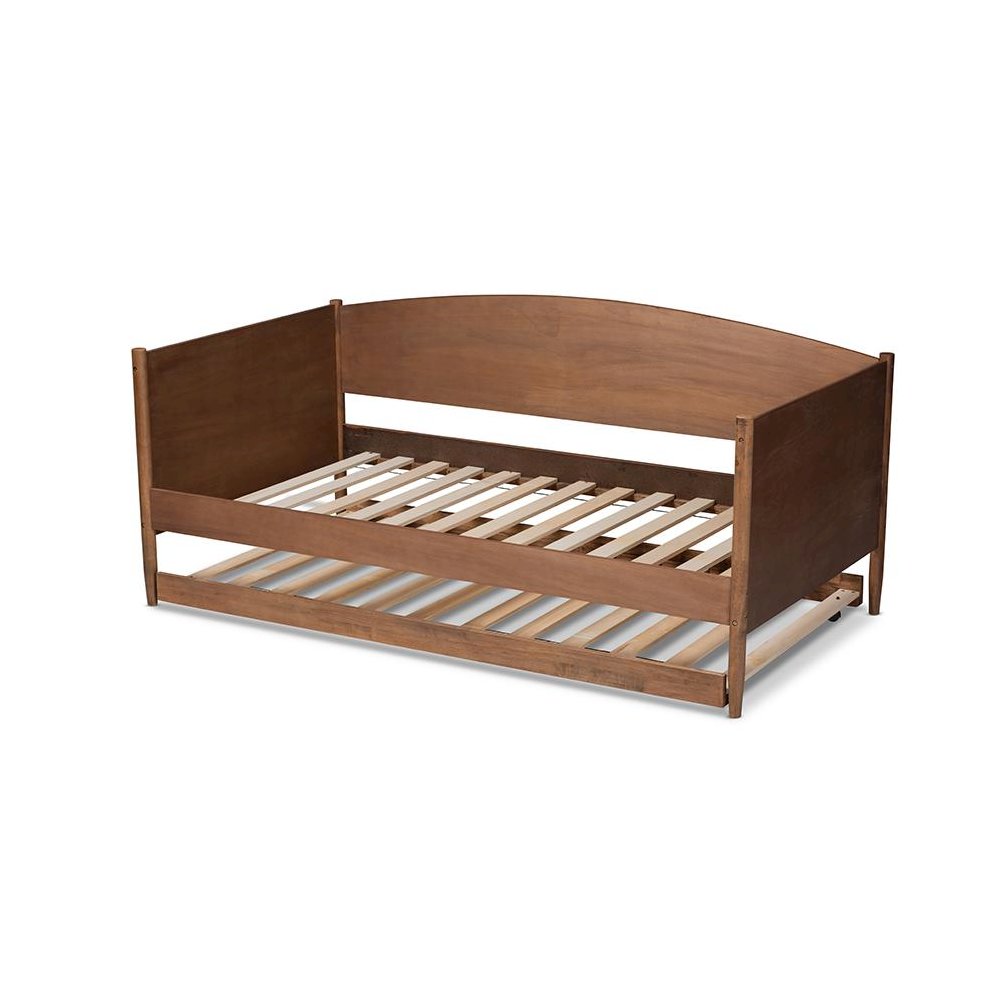 Veles Mid-Century Modern Ash Wanut Finished Wood Daybed with Trundle