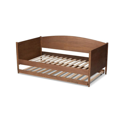 Veles Mid-Century Modern Ash Wanut Finished Wood Daybed with Trundle