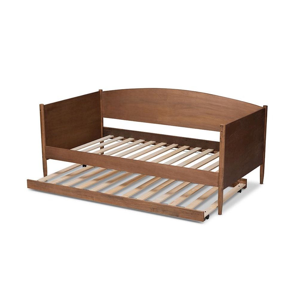 Veles Mid-Century Modern Ash Wanut Finished Wood Daybed with Trundle
