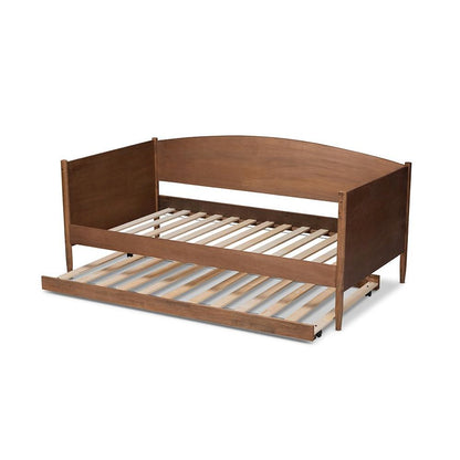 Veles Mid-Century Modern Ash Wanut Finished Wood Daybed with Trundle