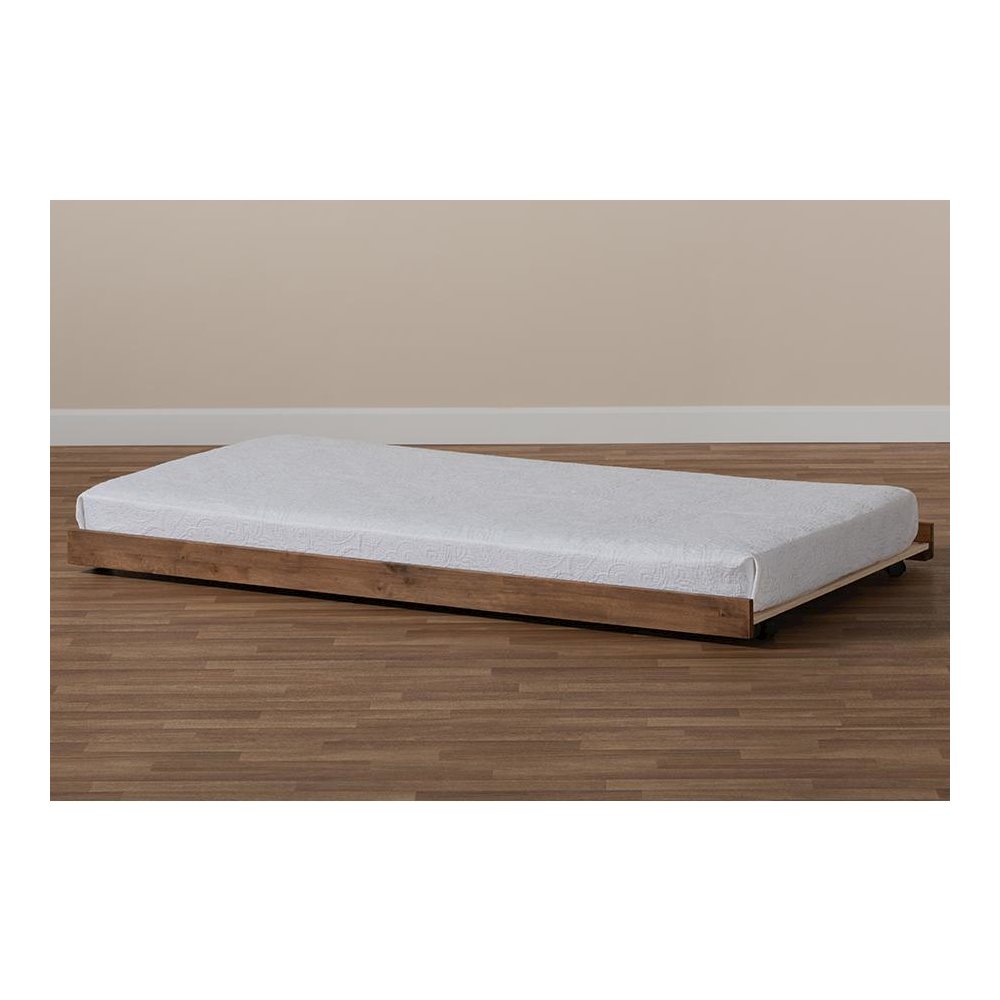 Veles Modern and Contemporary Ash Walnut Finished Twin Size Trundle Bed