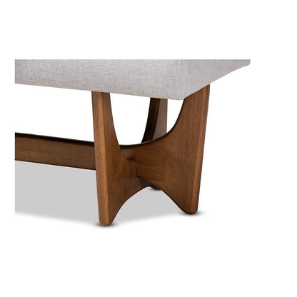 Theo Mid-Century Modern Greyish Beige Fabric Upholstered Walnut Finished Bench