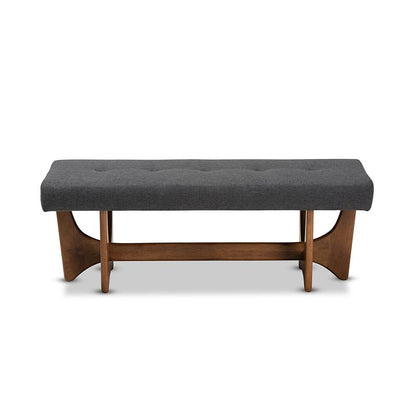 Theo Mid-Century Modern Dark Grey Fabric Upholstered Walnut Finished Bench