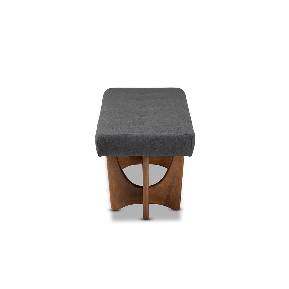 Theo Mid-Century Modern Dark Grey Fabric Upholstered Walnut Finished Bench