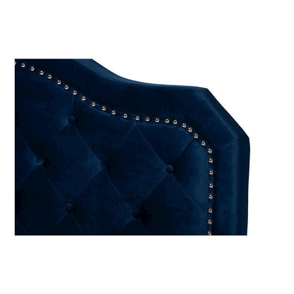 Navy Blue Velvet Fabric Upholstered Queen Size Button Tufted Bed