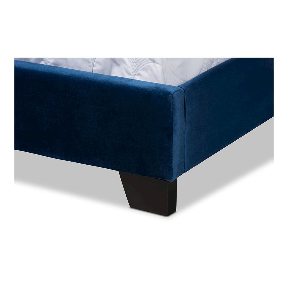 Navy Blue Velvet Fabric Upholstered Queen Size Button Tufted Bed