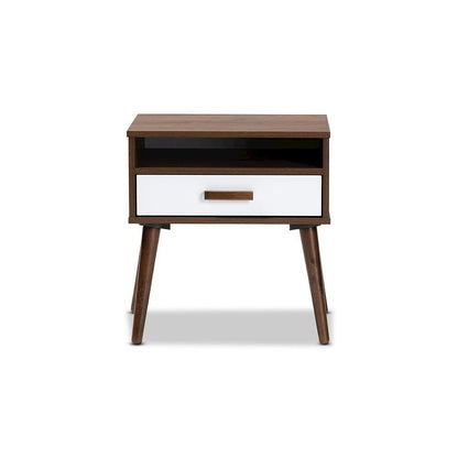 Two-Tone White and Walnut Finished 1-Drawer Wood End Table