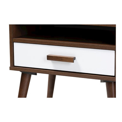 Two-Tone White and Walnut Finished 1-Drawer Wood End Table