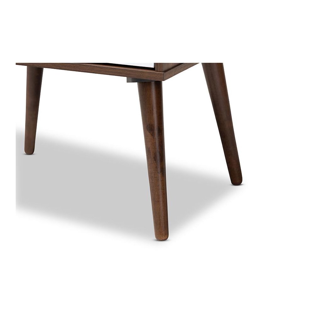 Two-Tone White and Walnut Finished 1-Drawer Wood End Table