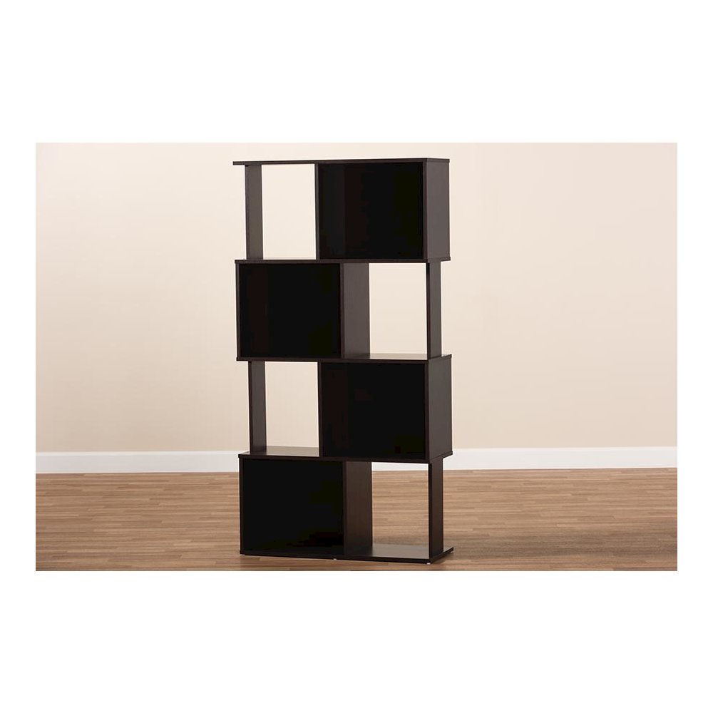 Riva Modern and Contemporary Dark Brown Finished Geometric Wood Bookshelf