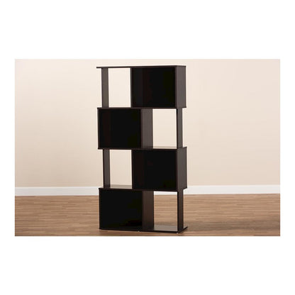 Riva Modern and Contemporary Dark Brown Finished Geometric Wood Bookshelf