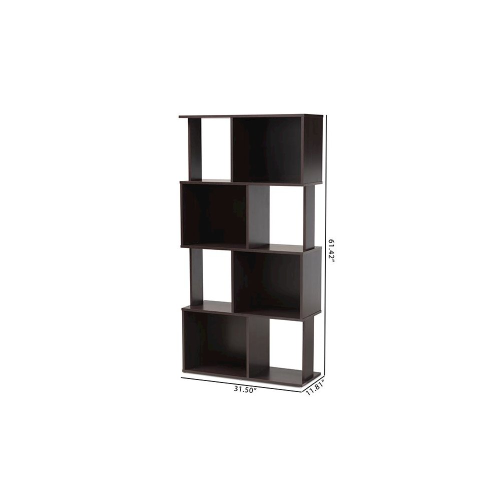 Riva Modern and Contemporary Dark Brown Finished Geometric Wood Bookshelf
