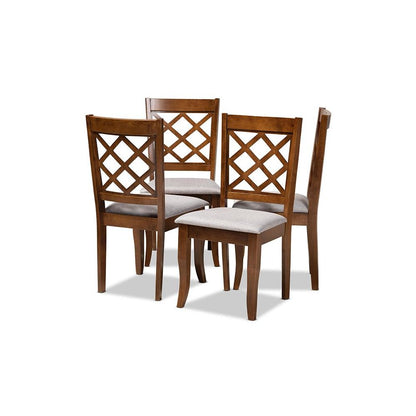 Grey Fabric Upholstered and Walnut Brown Finished Wood 4-Piece Dining Chair Set