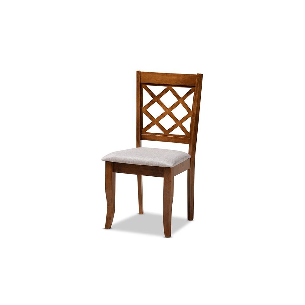 Grey Fabric Upholstered and Walnut Brown Finished Wood 6-Piece Dining Set