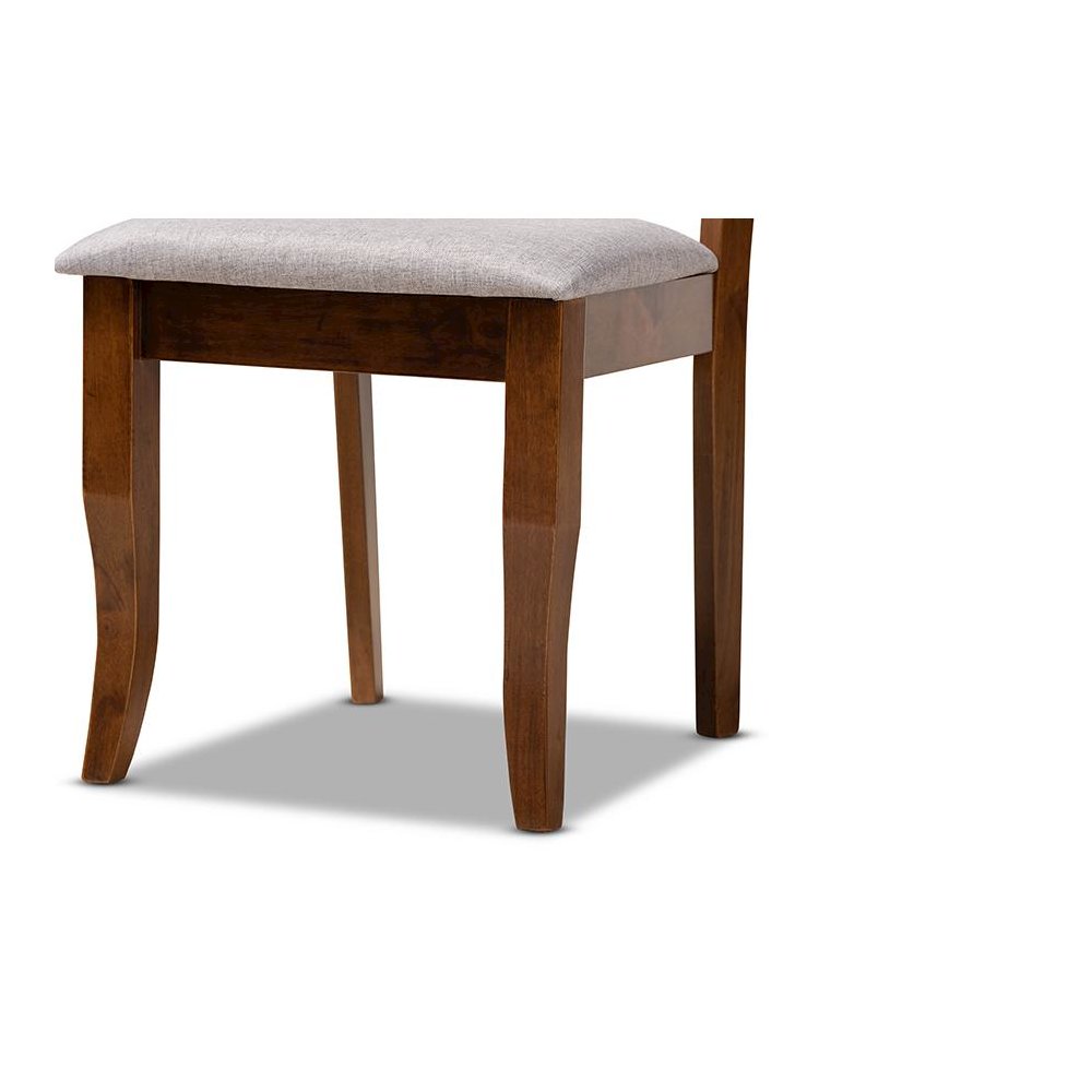 Grey Fabric Upholstered and Walnut Brown Finished Wood 6-Piece Dining Set