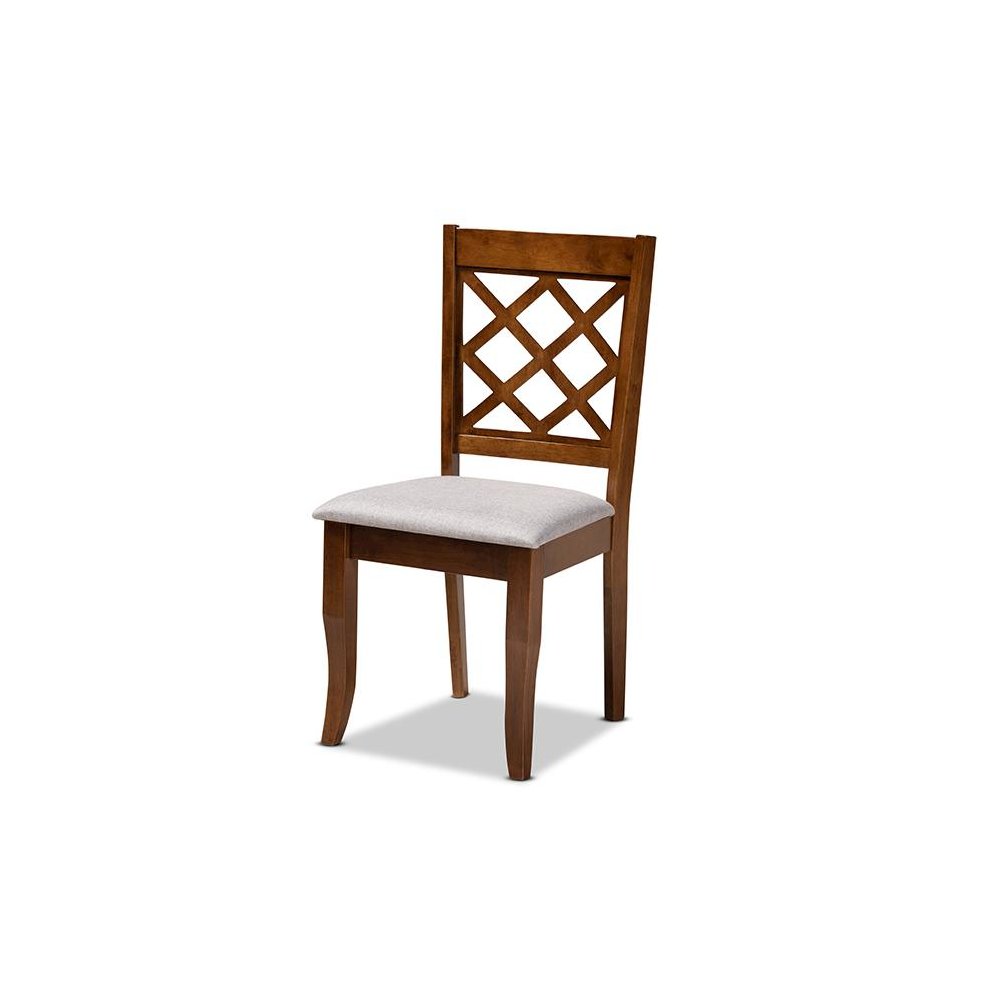 Grey Fabric Upholstered and Walnut Brown Finished Wood 4-Piece Dining Chair Set