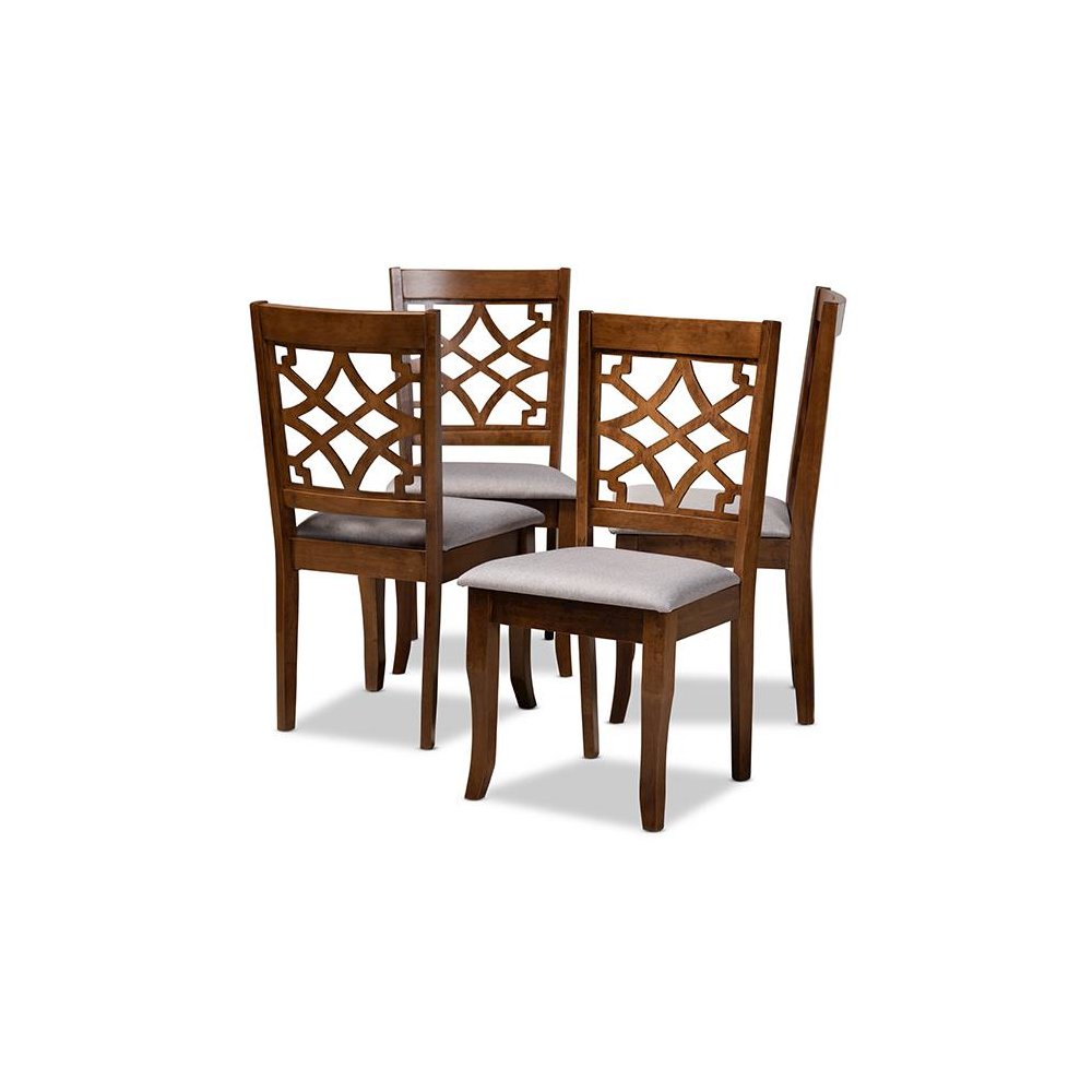 Grey Fabric Upholstered Walnut Brown Finished Wood 4-Piece Dining Chair Set
