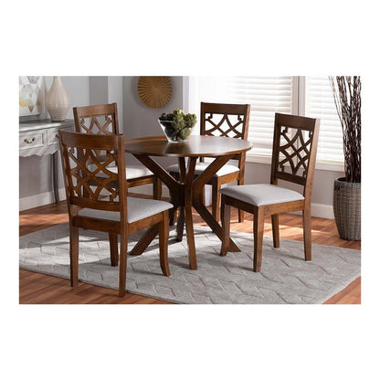 Grey Fabric Upholstered and Walnut Brown Finished Wood 5-Piece Dining Set