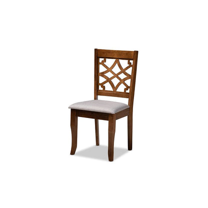 Grey Fabric Upholstered and Walnut Brown Finished Wood 5-Piece Dining Set
