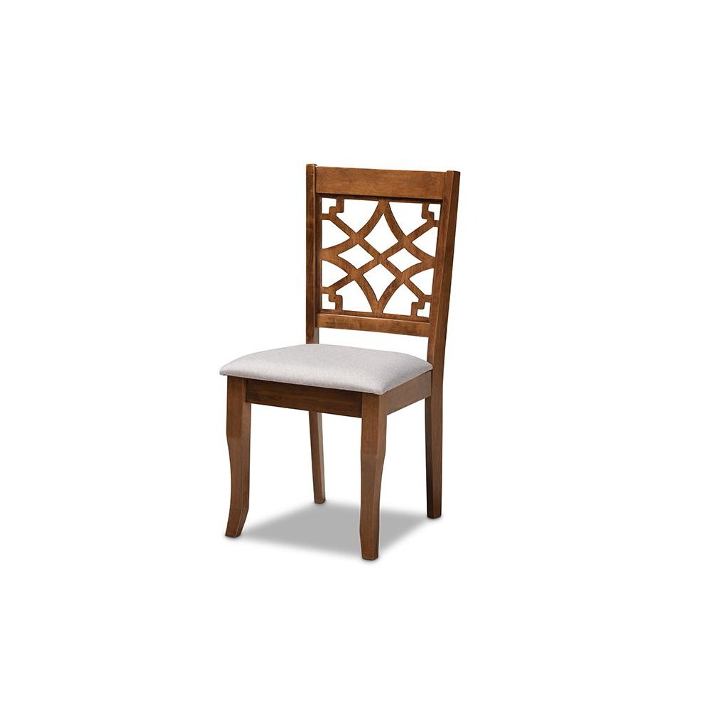 Grey Fabric Upholstered and Walnut Brown Finished Wood 6-Piece Dining Set