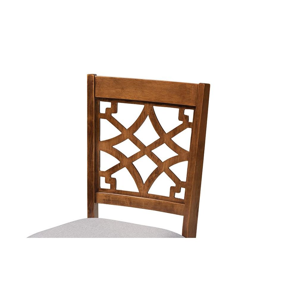 Grey Fabric Upholstered and Walnut Brown Finished Wood 6-Piece Dining Set
