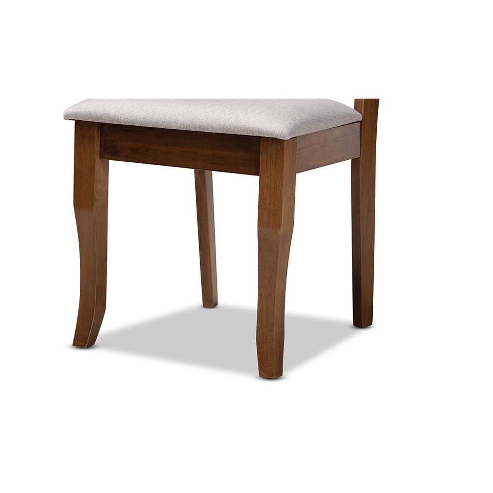 Grey Fabric Upholstered and Walnut Brown Finished Wood 6-Piece Dining Set