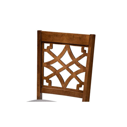 Grey Fabric Upholstered Walnut Brown Finished Wood 4-Piece Dining Chair Set