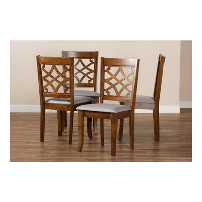 Grey Fabric Upholstered Walnut Brown Finished Wood 4-Piece Dining Chair Set