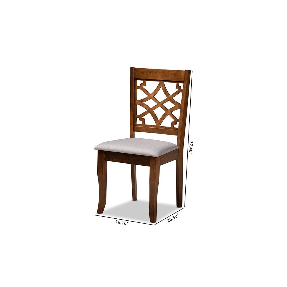 Grey Fabric Upholstered Walnut Brown Finished Wood 4-Piece Dining Chair Set