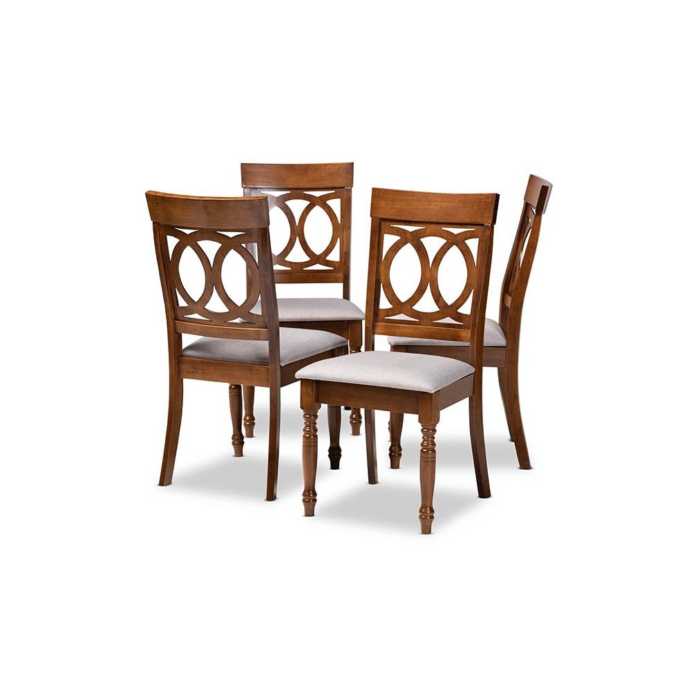 Grey Fabric Upholstered and Walnut Brown Finished Wood 4-Piece Dining Chair Set