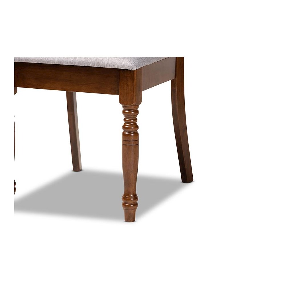 Grey Fabric Upholstered and Walnut Brown Finished Wood 5-Piece Dining Set