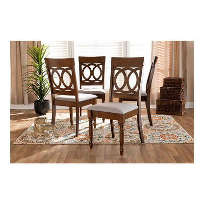 Grey Fabric Upholstered and Walnut Brown Finished Wood 4-Piece Dining Chair Set