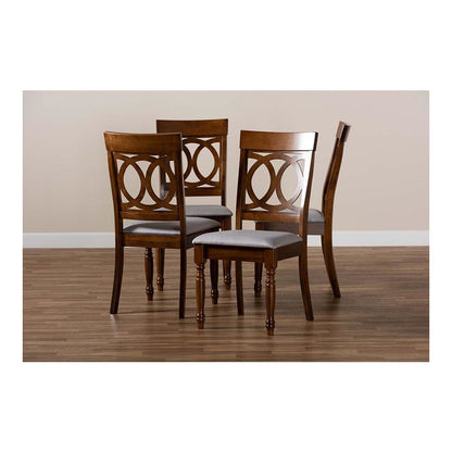 Grey Fabric Upholstered and Walnut Brown Finished Wood 4-Piece Dining Chair Set