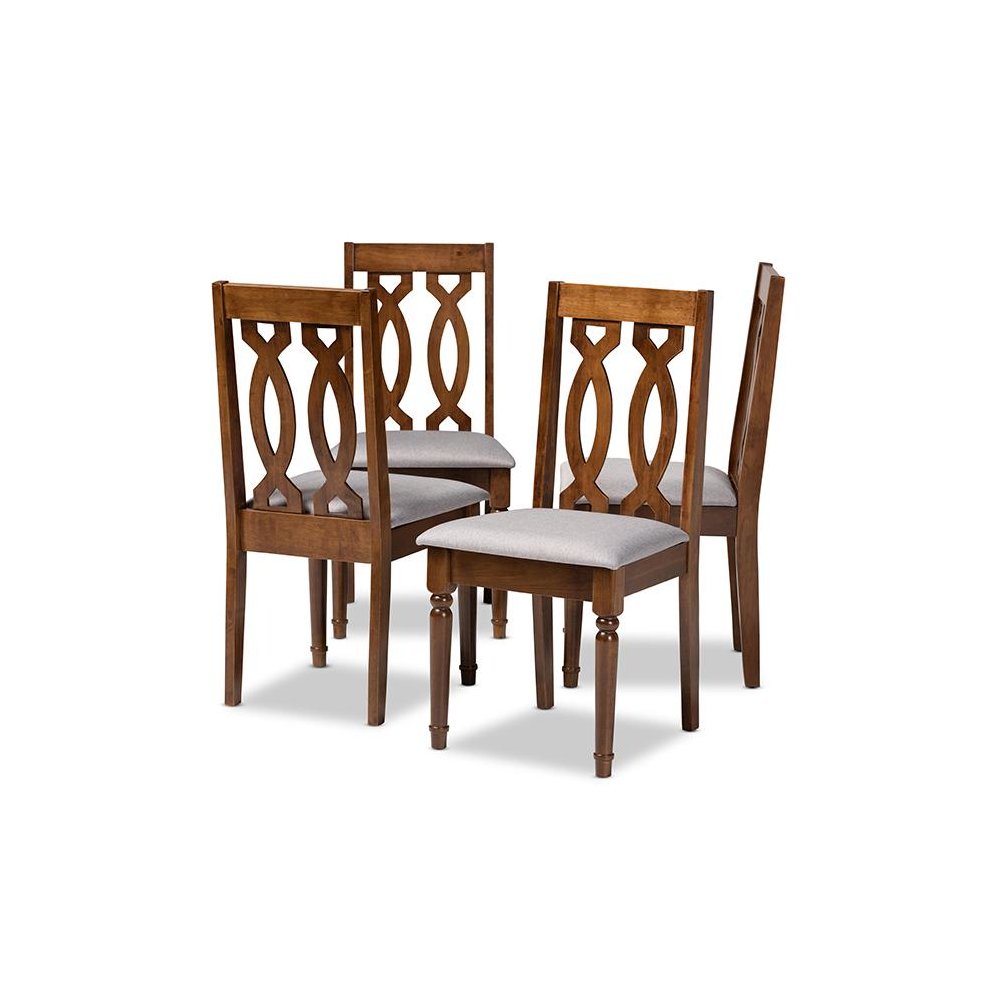 Grey Fabric Upholstered Walnut Brown Finished 4-Piece Wood Dining Chair Set