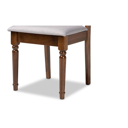 Grey Fabric Upholstered and Walnut Brown Finished Wood 5-Piece Dining Set