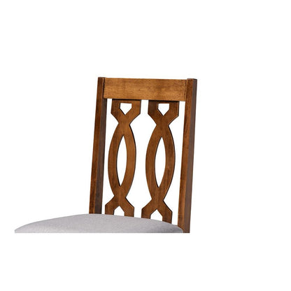 Grey Fabric Upholstered Walnut Brown Finished 4-Piece Wood Dining Chair Set